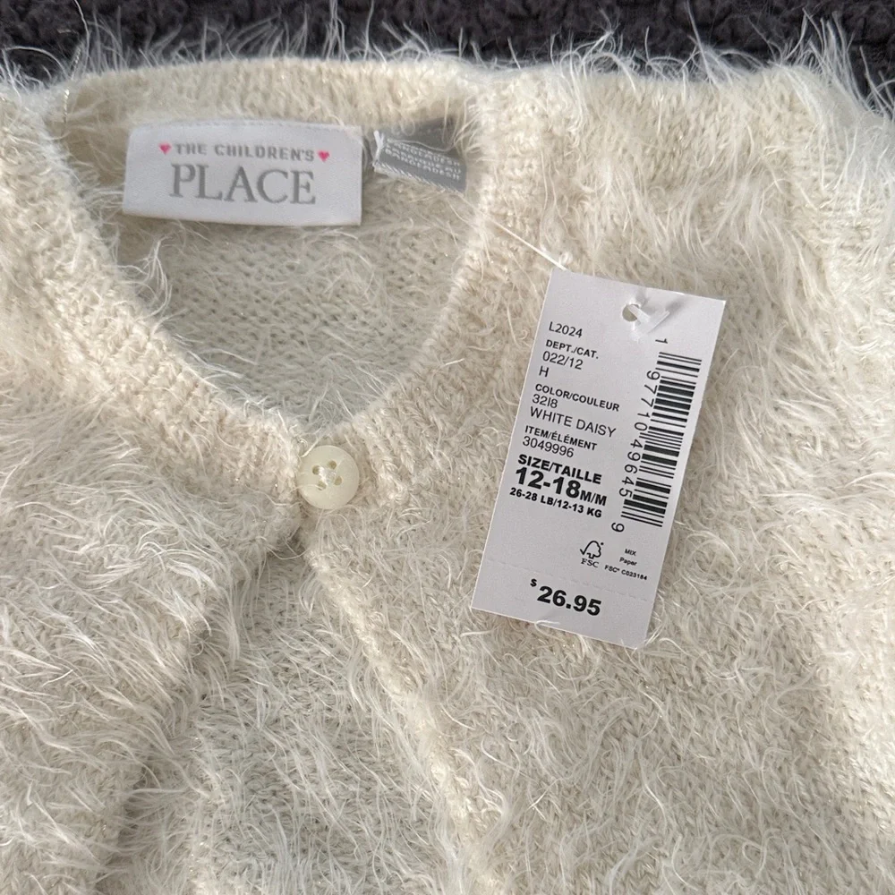 The Children's Place Cream Fuzzy Cropped Cardigan